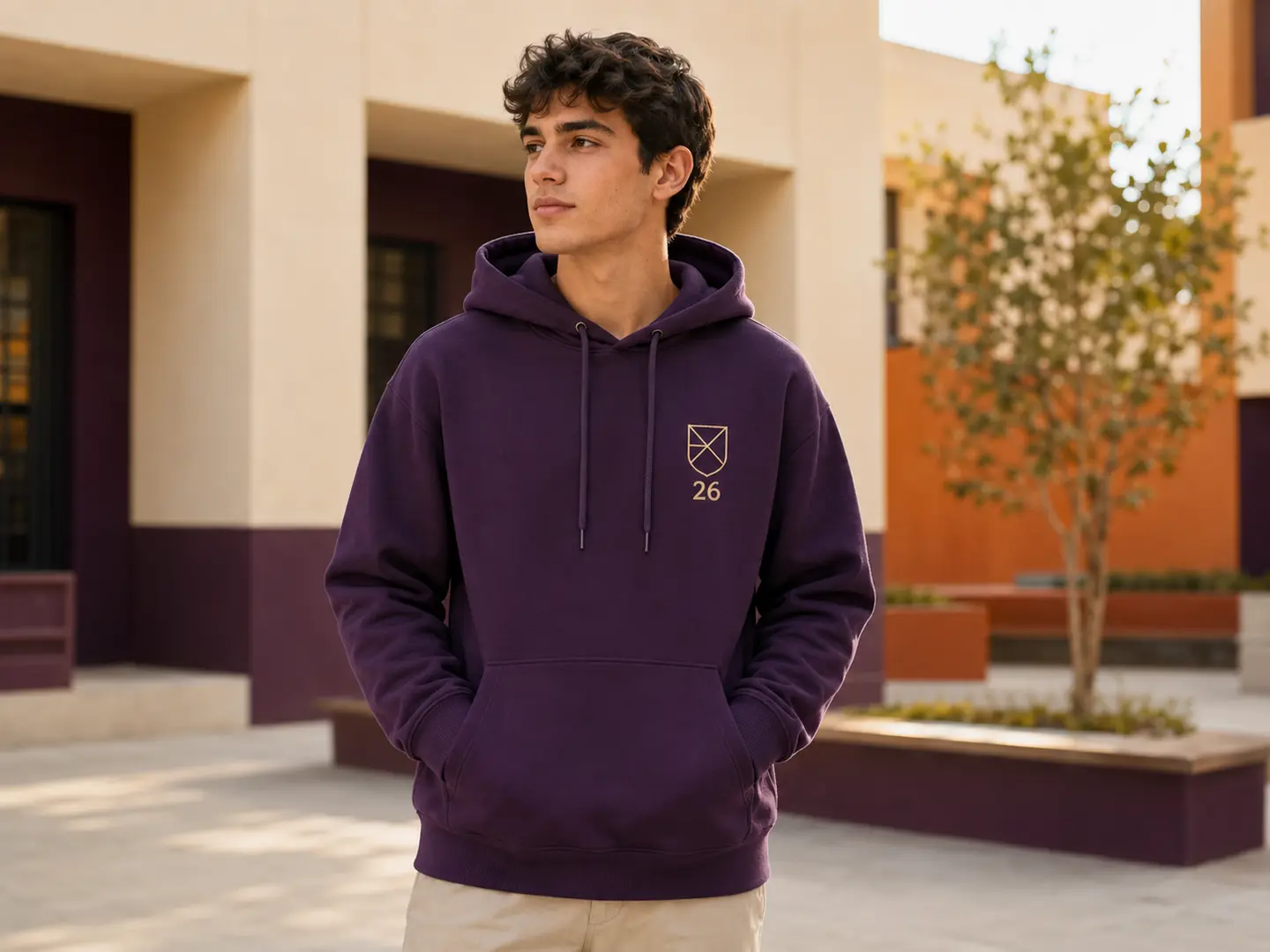 Estudiante con sudadera personalizada con capucha para grupos de Sevilla