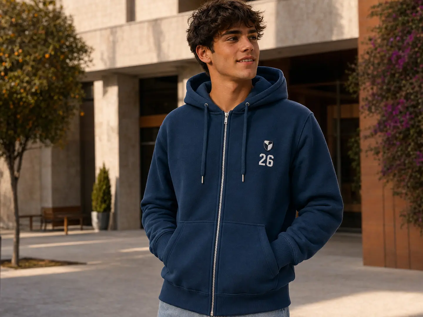 Estudiante con sudadera personalizada con cremallera para equipos de Sevilla